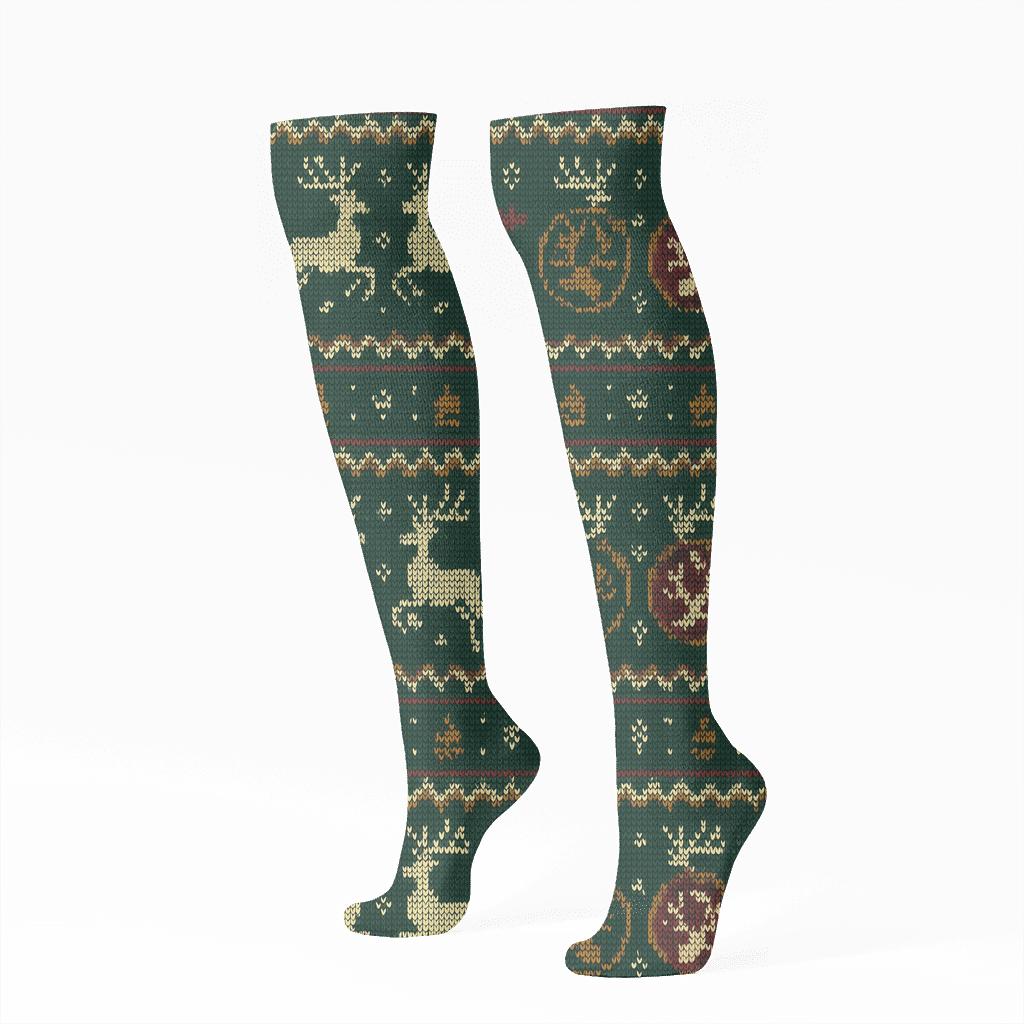 Nordic Antler Mosaic With Reindeer Charms soft everyday knee-high socks