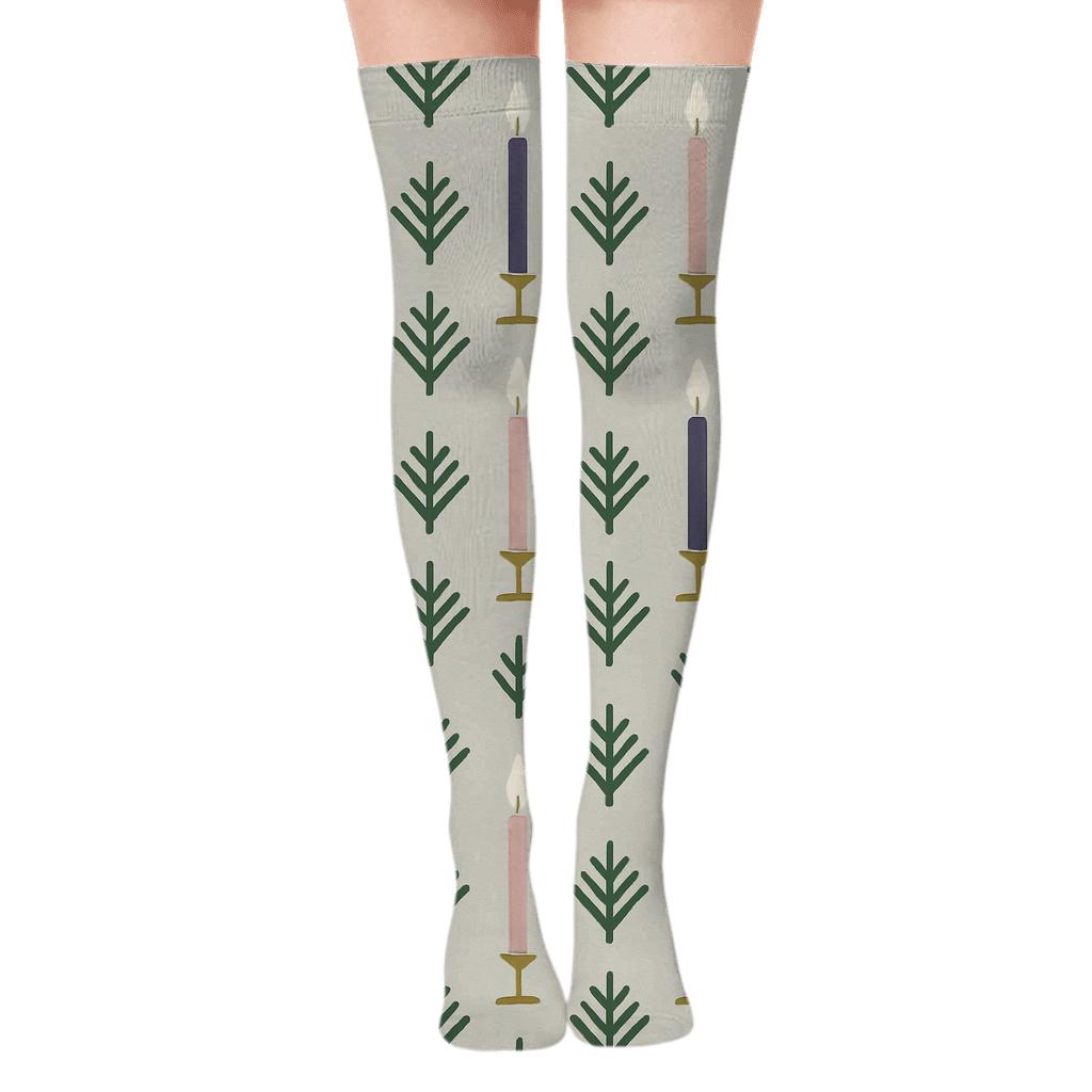 Evergreen Taper Chevron Advent Candles premium cozy over-the-knee socks