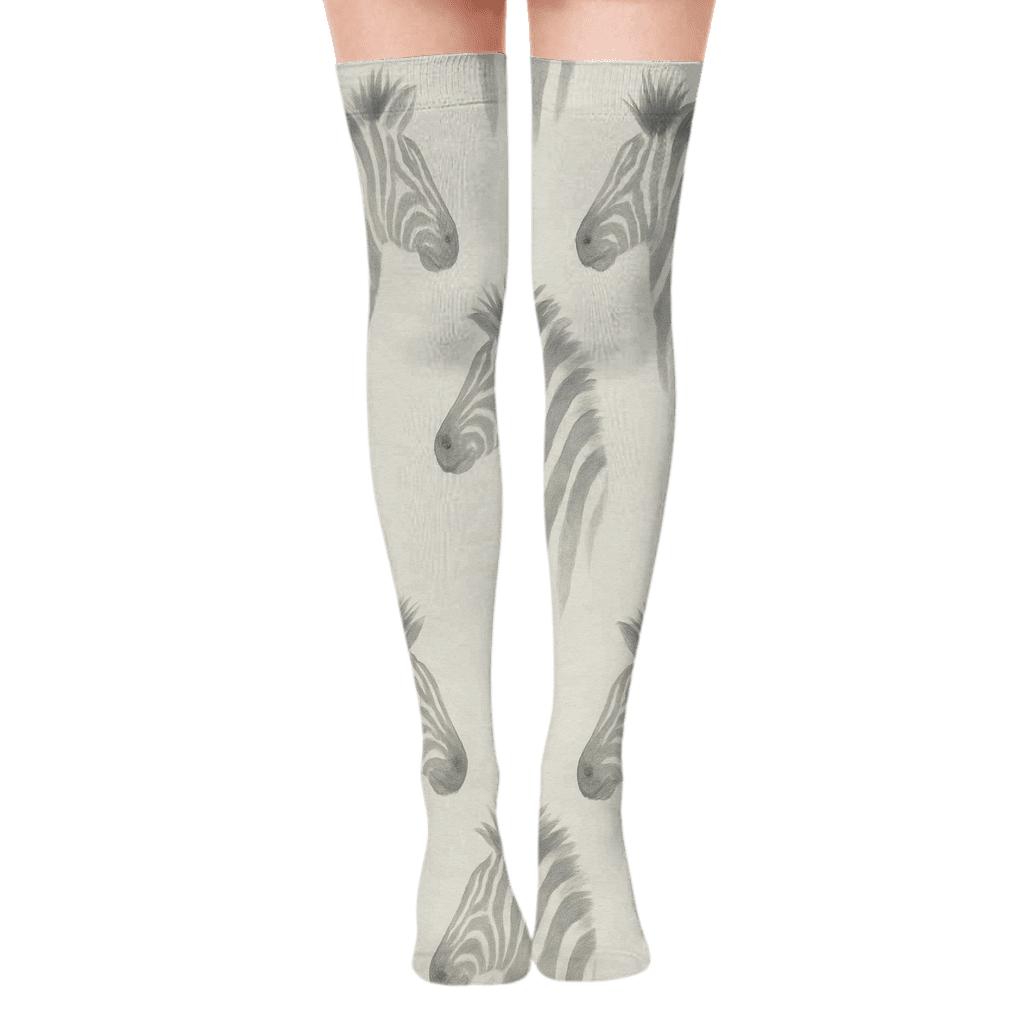 Soft Grayscale Zebra Mane Texture premium cozy over-the-knee socks