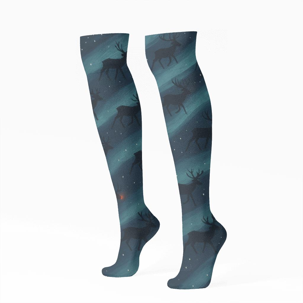 Northern Lights Antler Trail Pattern Rudolph stylish athletic knee-high socks