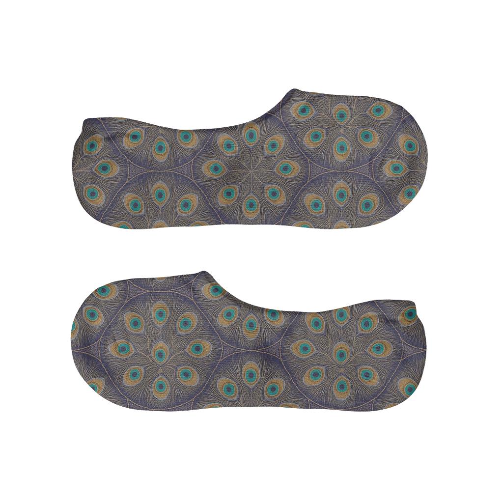 Peacock Feather Fan Radial Array On Indigo custom no-show socks