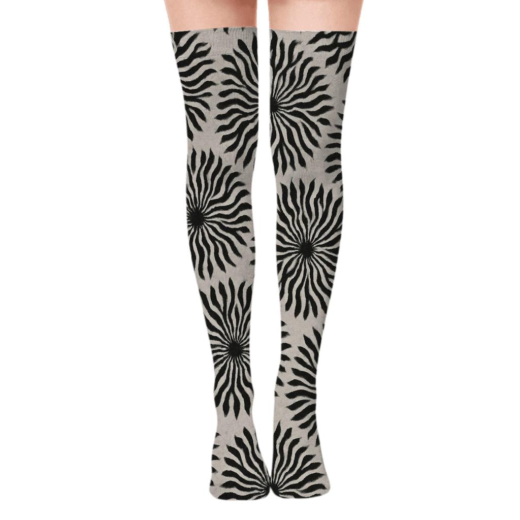 Radial Zebra Stripe Rosettes trendy patterned over-the-knee socks
