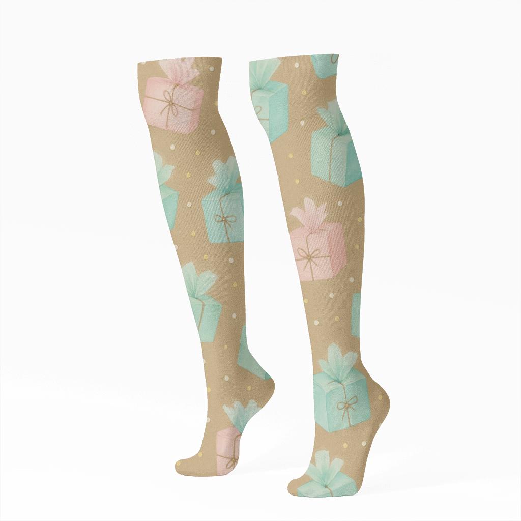 Kraft Ribbon Scatter Wrap Presents Edition soft everyday knee-high socks
