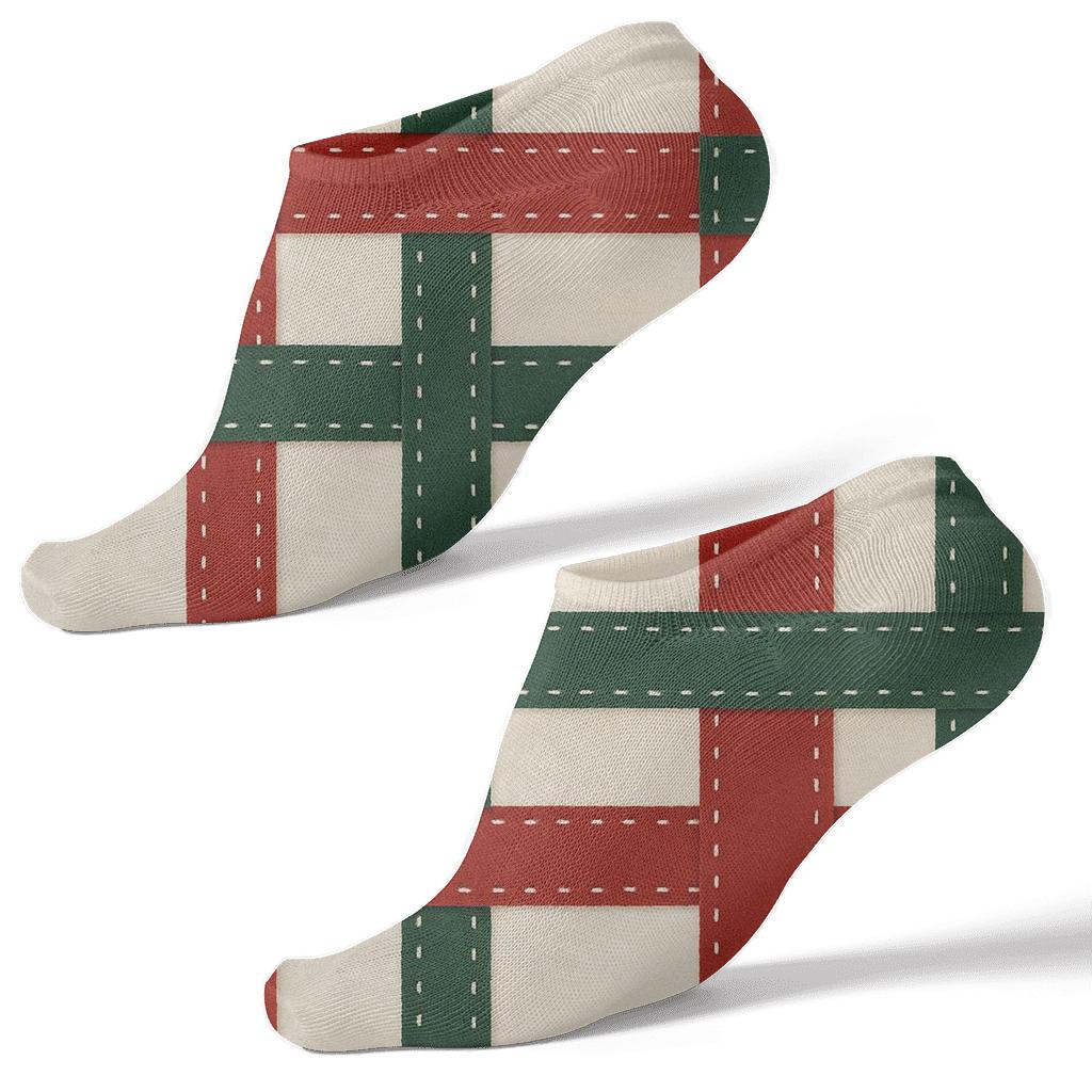 Plaid Ribbon Xmas Weave unique graphic ankle socks