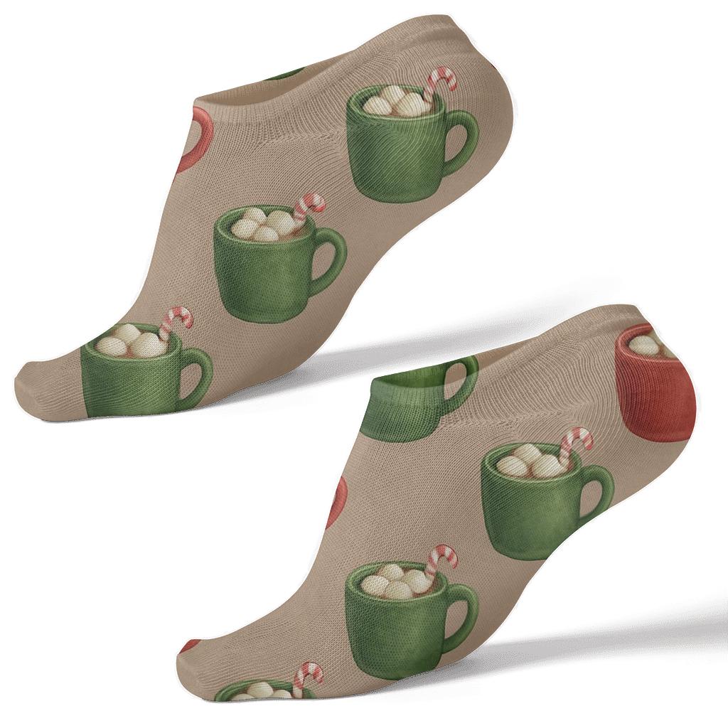 Holiday Cocoa Mug Dots On Taupe designer print ankle socks