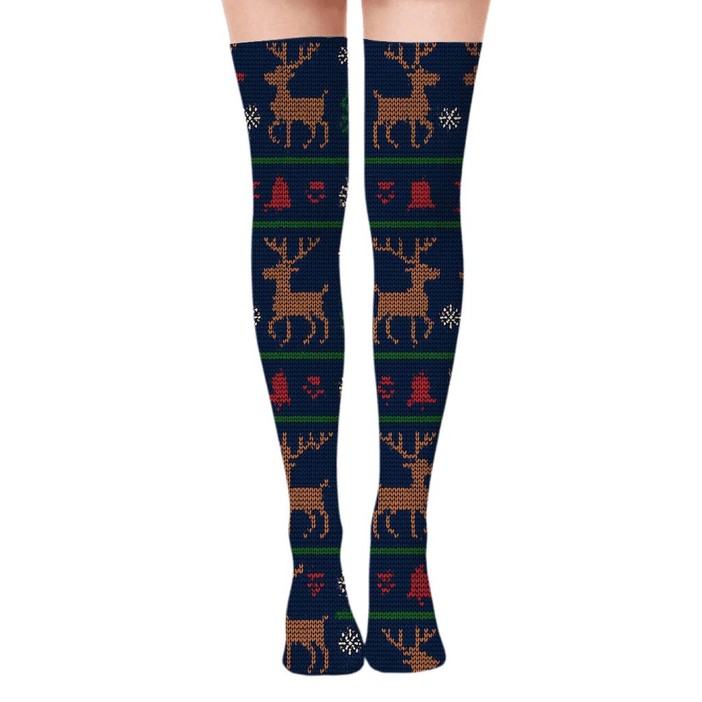 Rudolph Starlit Sleigh Parade Pattern stylish fashion over-the-knee socks