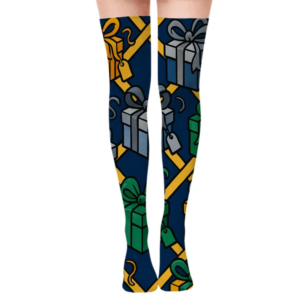 Diagonal Gift Lattice With Presents Charms personalized over-the-knee socks