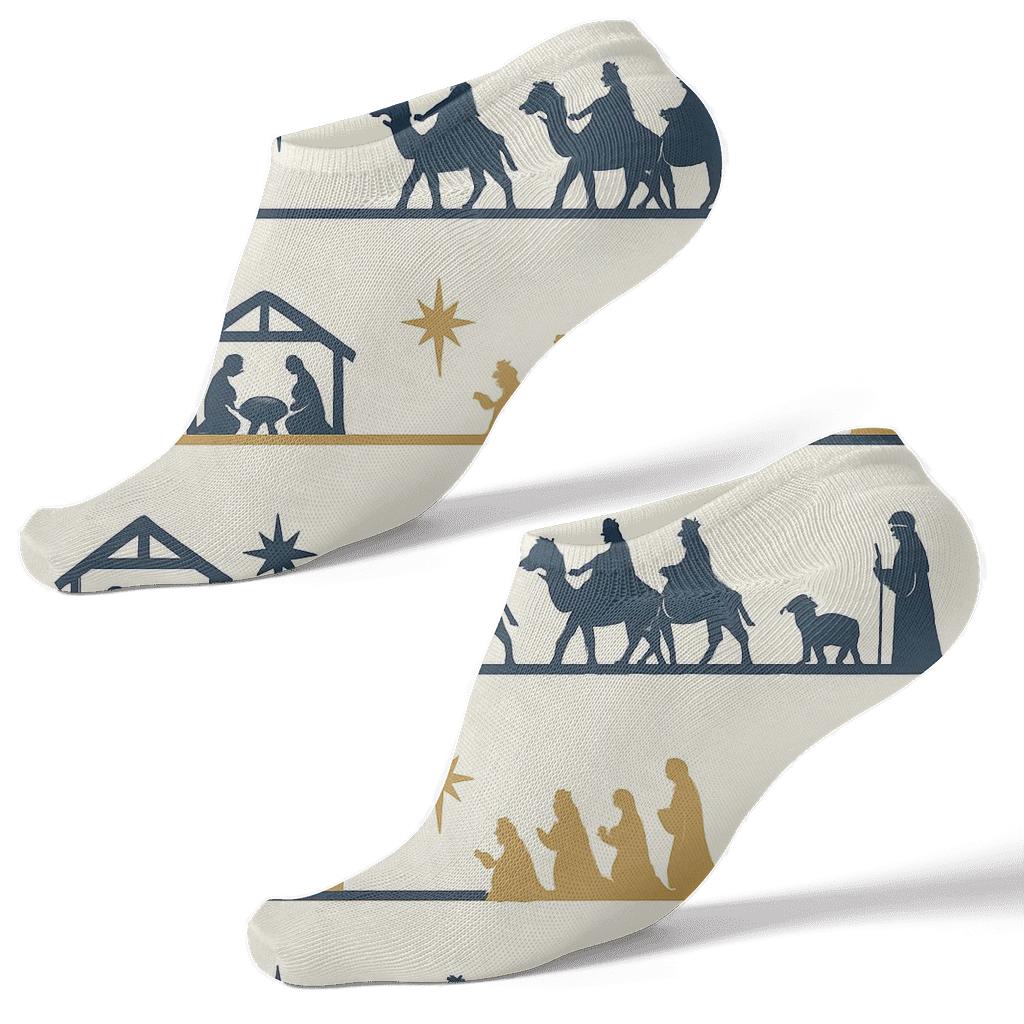 Silent Night Holiday Nativity Silhouette Band personalized ankle socks