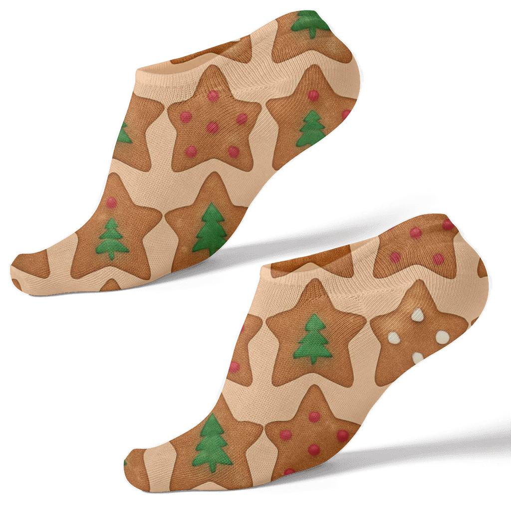 Gingerbread Star Holiday Patchwork stylish athletic ankle socks