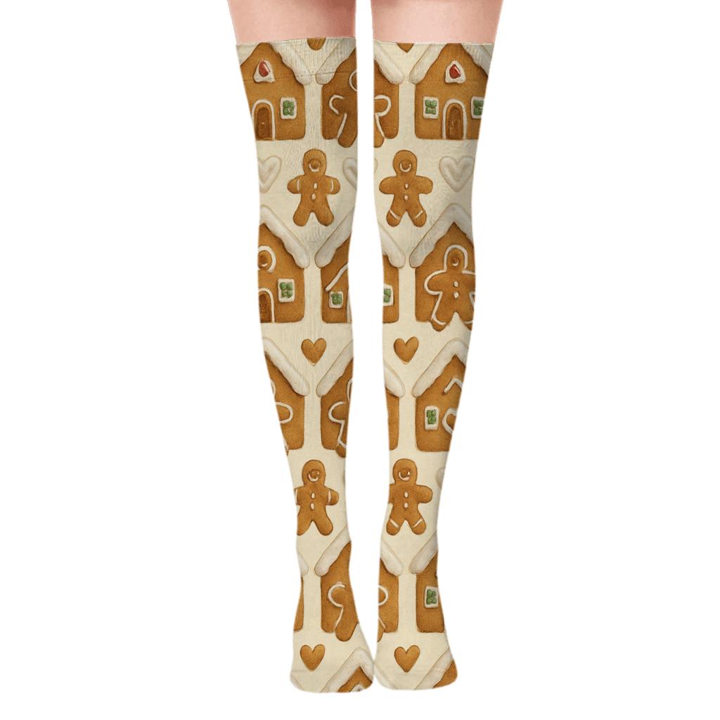 Gingerbread-Xmas Village Chevron Bands stylish fashion over-the-knee socks