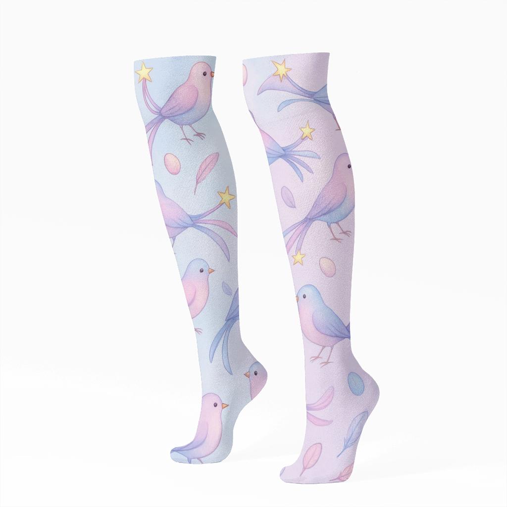 Fantasy Sky Flock Scatter On Pastel Gradient personalized knee-high socks