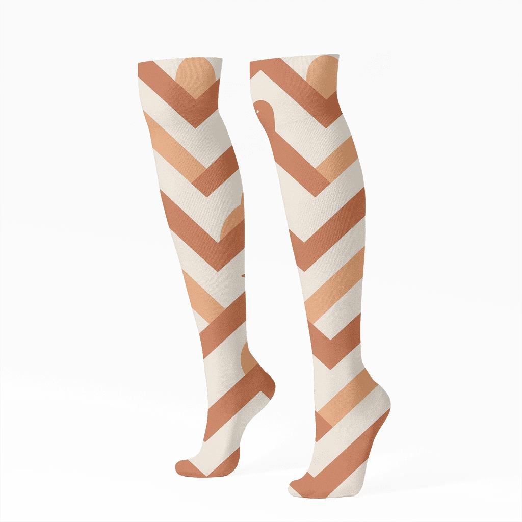 Robin Breast Chevron Bands On Neutral Gray premium sports knee-high socks