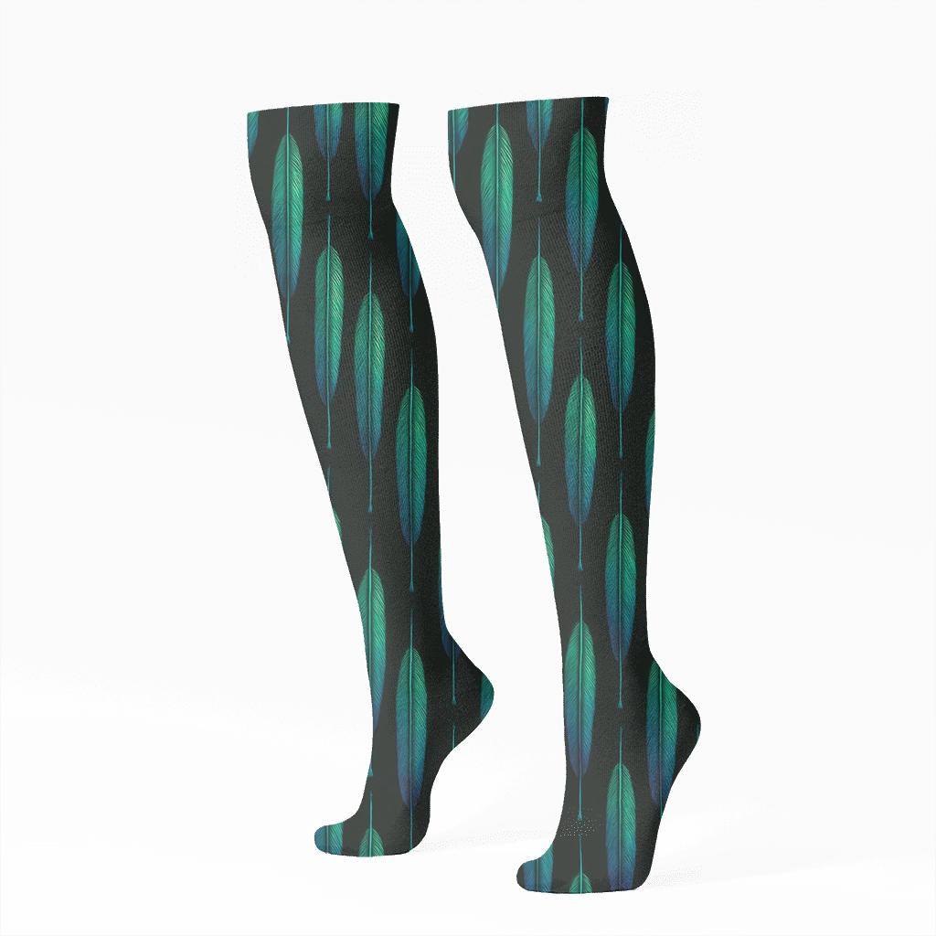 Hummingbird Feather Stripe Rain On Black personalized knee-high socks