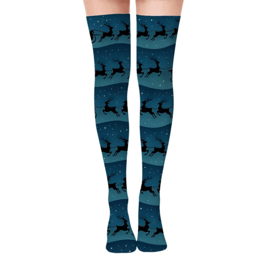 Holiday Sleigh Silhouette Horizon Bands comfortable cotton over-the-knee socks
