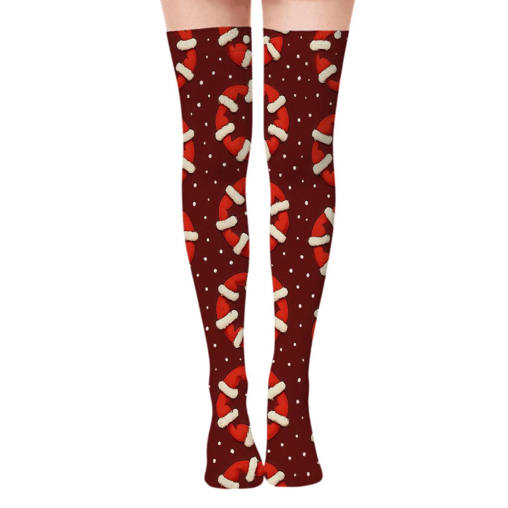 Santa Hat Ring Xmas Orbit Pattern designer print over-the-knee socks