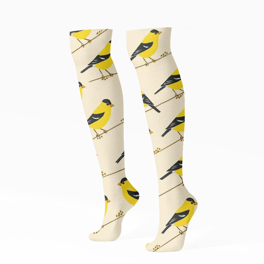 Goldfinch Seed Line Diagonal Stripes On Cream custom knee-high socks