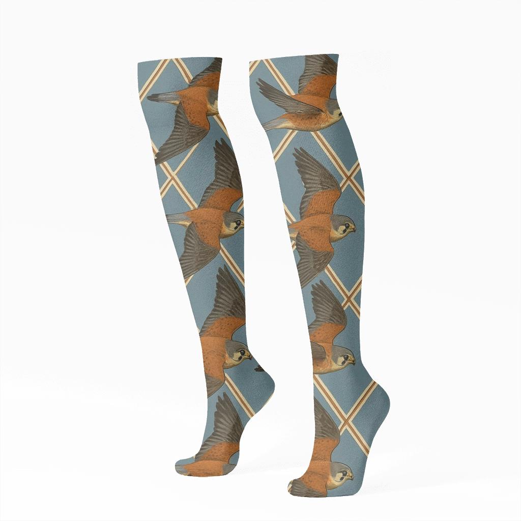 Kestrel Soaring Diamond Array On Dusty Blue personalized knee-high socks