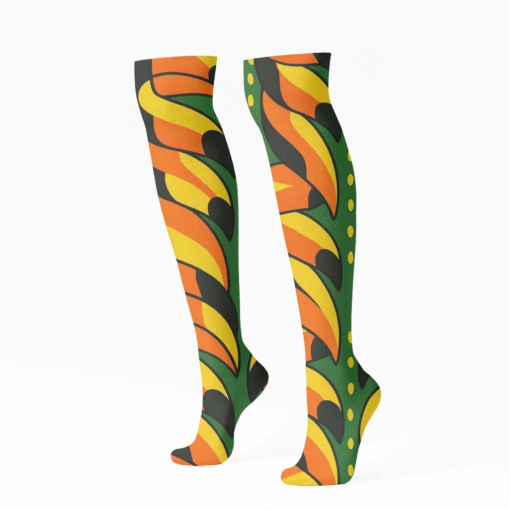 Toucan Beak Stripe Cascade On Jungle Green personalized knee-high socks