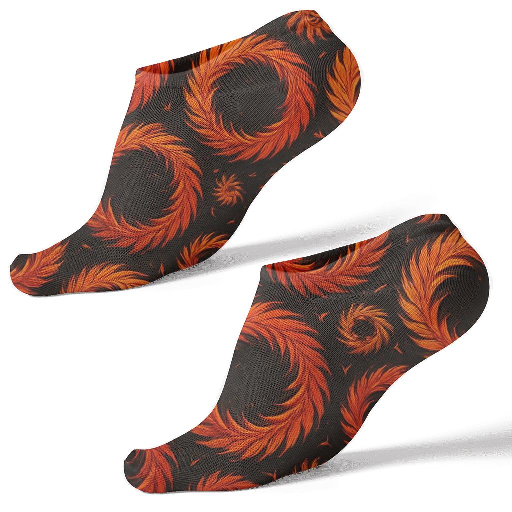 Fantasy Firebird Plume Rings On Black trendy patterned ankle socks
