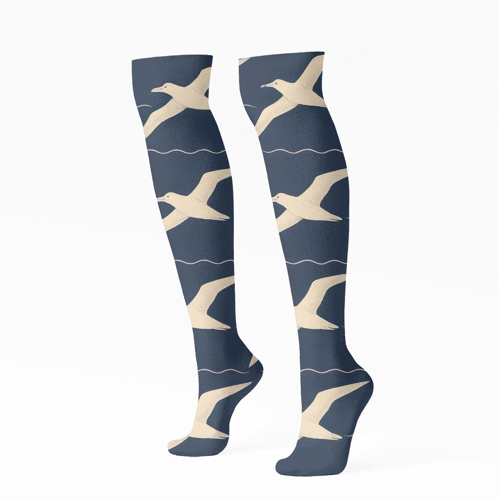 Albatross Ocean Glide Bands On Deep Navy premium sports knee-high socks
