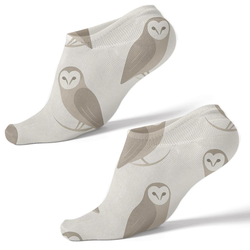 Barn Owl Silhouette Crescent Array On Ivory premium sports ankle socks