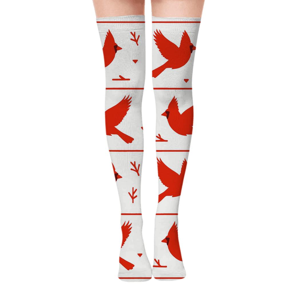 Cardinal Silhouette Flight Band On Winter White comfortable cotton over-the-knee socks