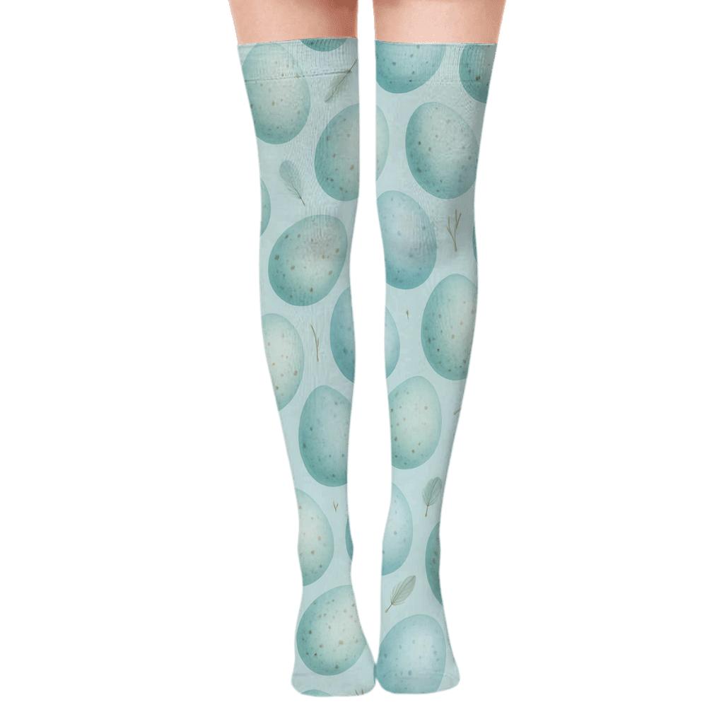 Robin Egg Speckle Field On Soft Blue custom over-the-knee socks