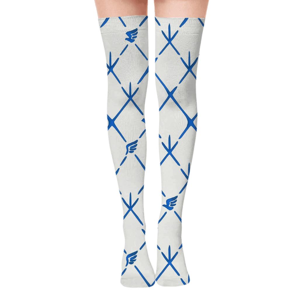 Blue Jay Track Lattice On White comfortable cotton over-the-knee socks