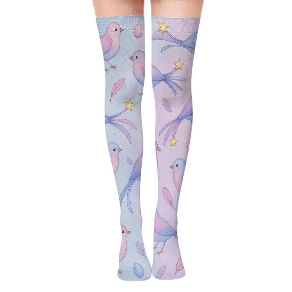 Fantasy Sky Flock Scatter On Pastel Gradient stylish fashion over-the-knee socks