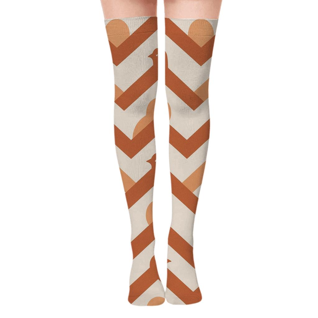 Robin Breast Chevron Bands On Neutral Gray custom over-the-knee socks