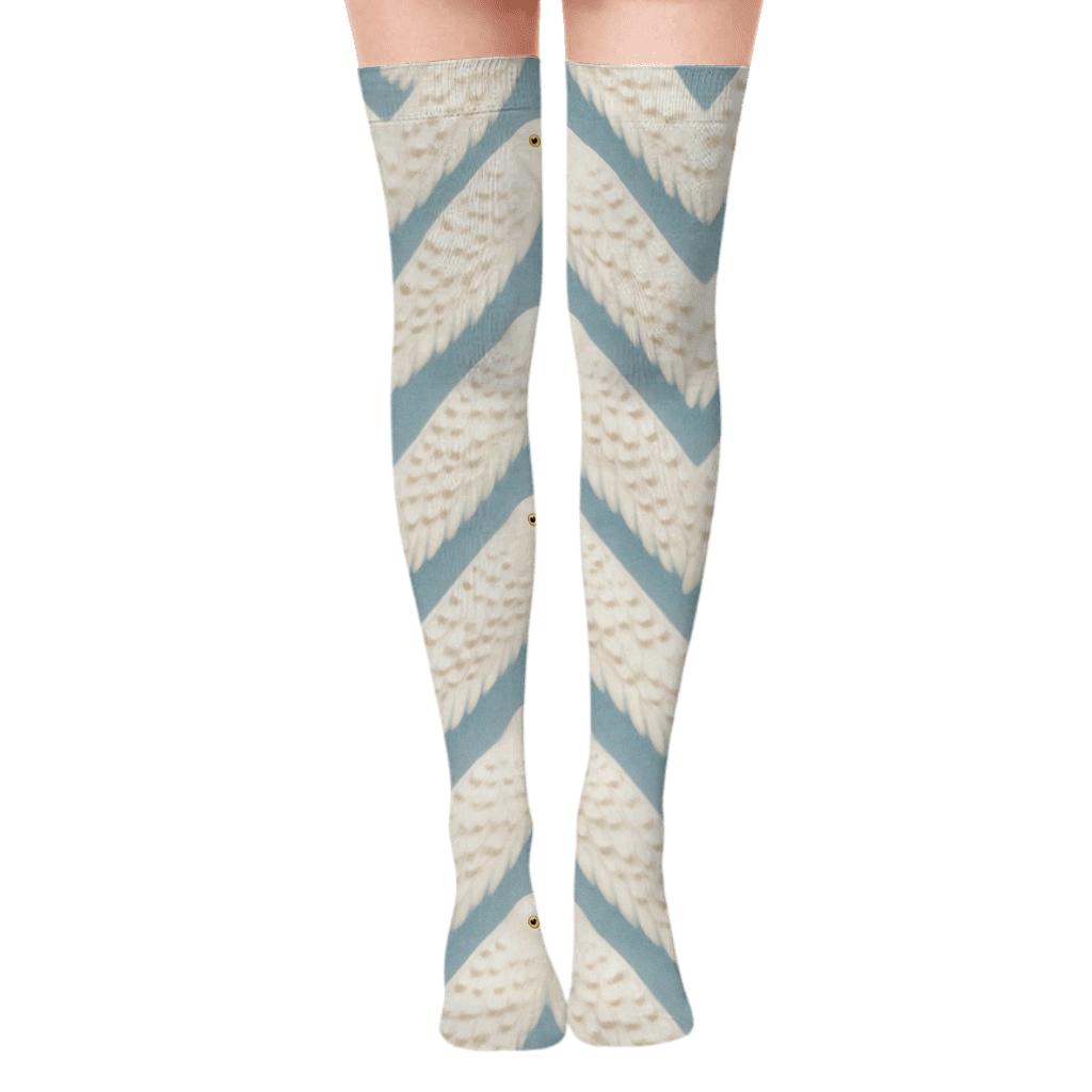 Snowy Owl Wing Chevron On Ice Blue stylish fashion over-the-knee socks