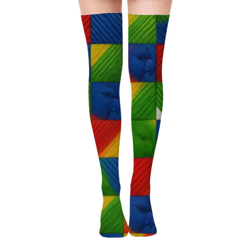 Rainbow Lorikeet Checkered Plumage On White personalized over-the-knee socks