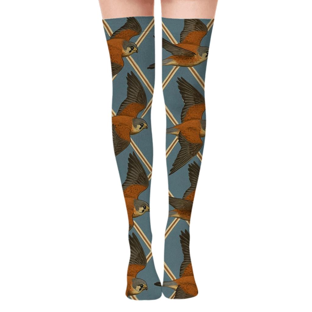 Kestrel Soaring Diamond Array On Dusty Blue personalized over-the-knee socks