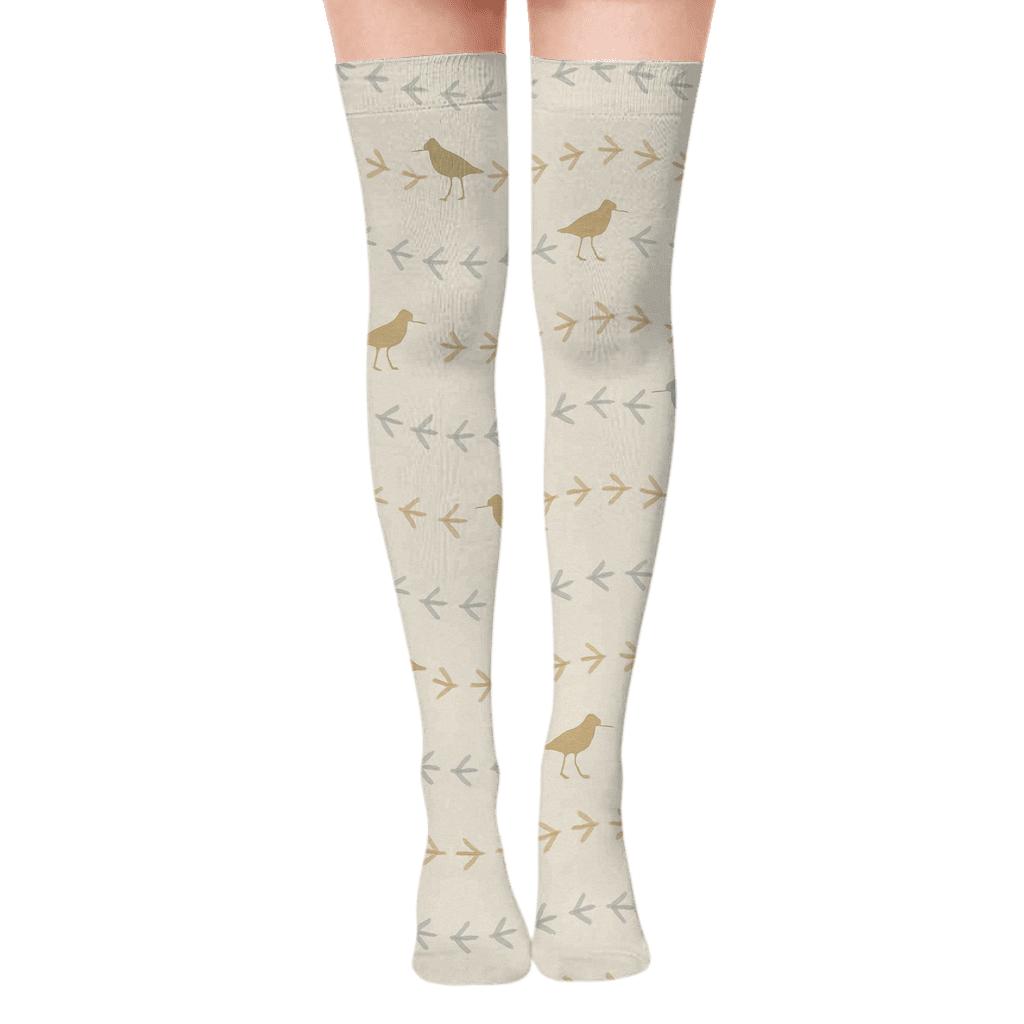Sandpiper Shoreline Track Ribbons On Light Beige personalized over-the-knee socks