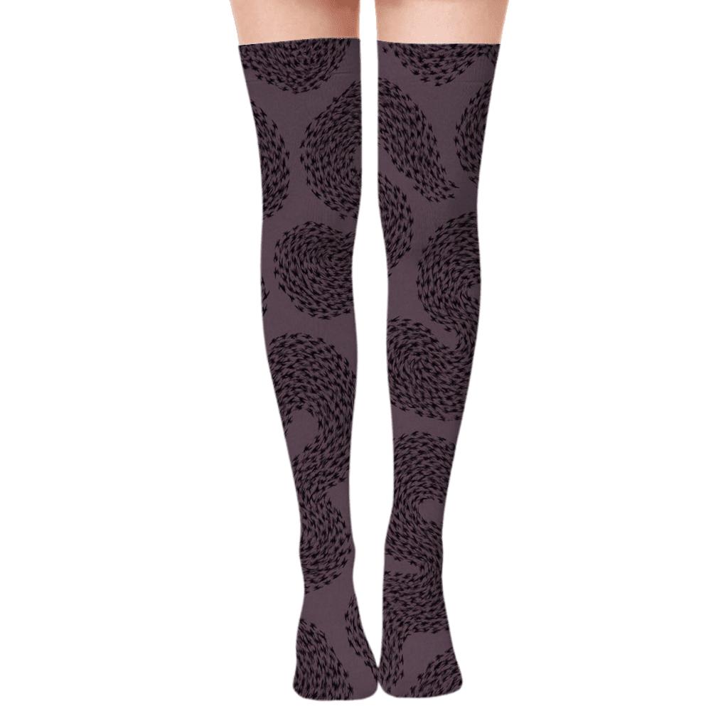 Starlings Murmuration Cloud On Dusky Violet stylish fashion over-the-knee socks