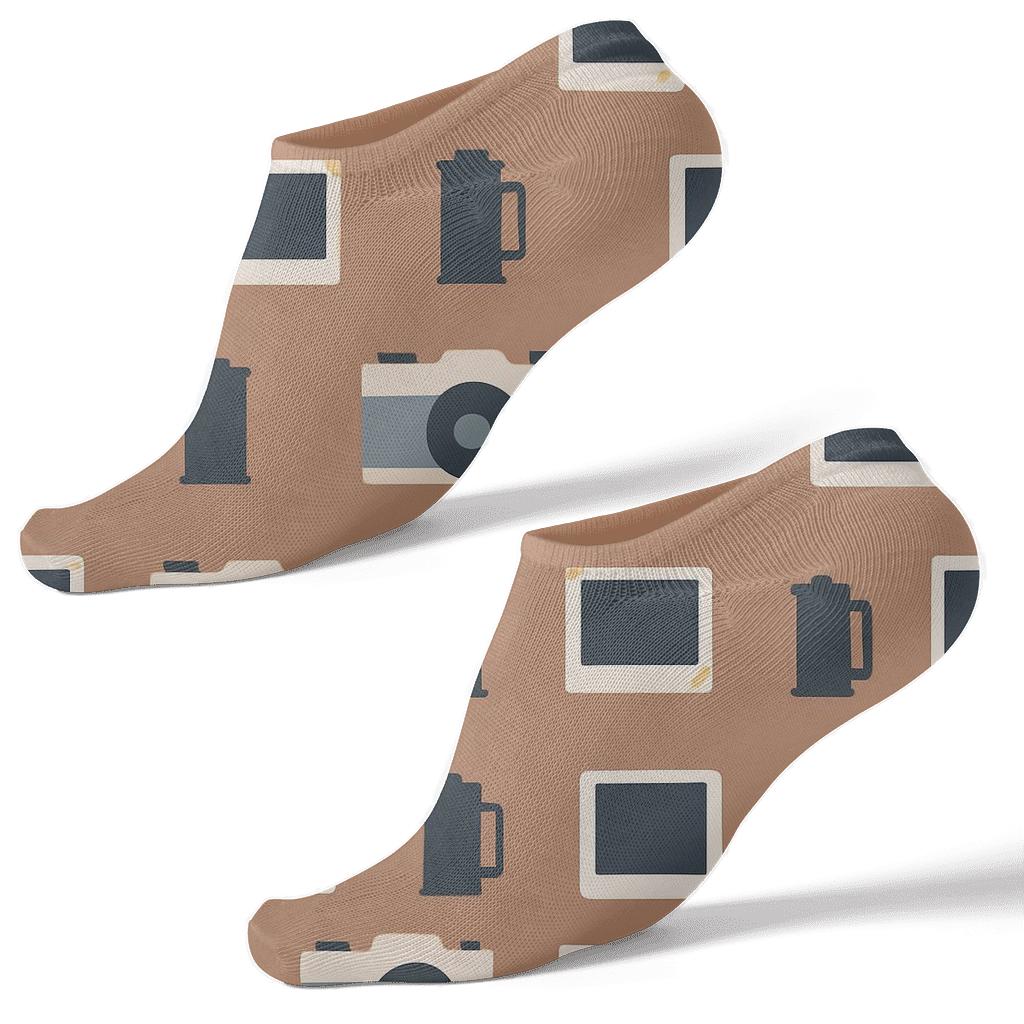 Vintage Film Frame Garden On Warm Brown personalized ankle socks