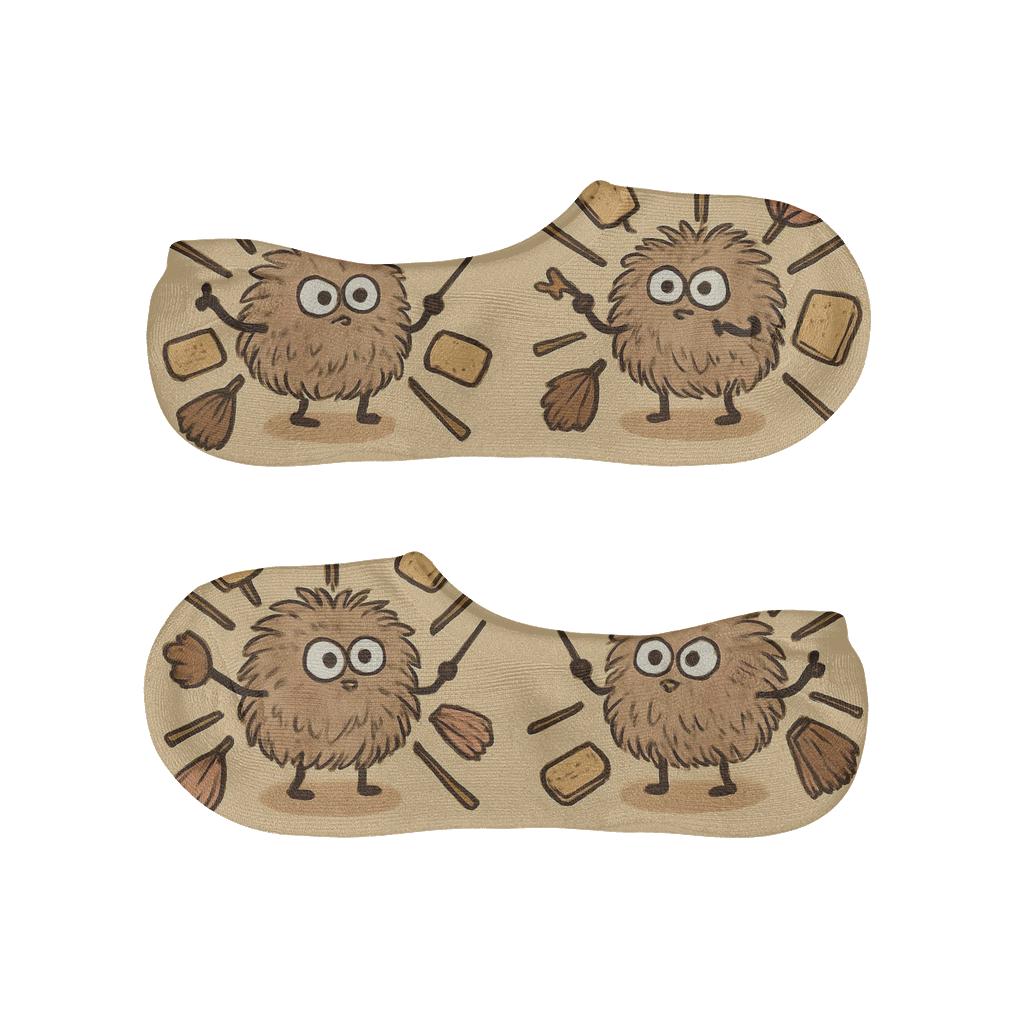 Dust Bunny Chore Orchestra designer printed no-show socks