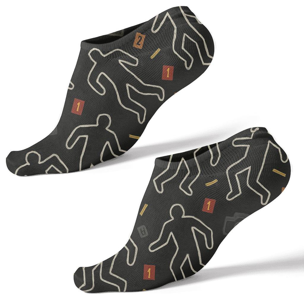 Chalk Outline Night Grid With Forensic Tools designer print ankle socks