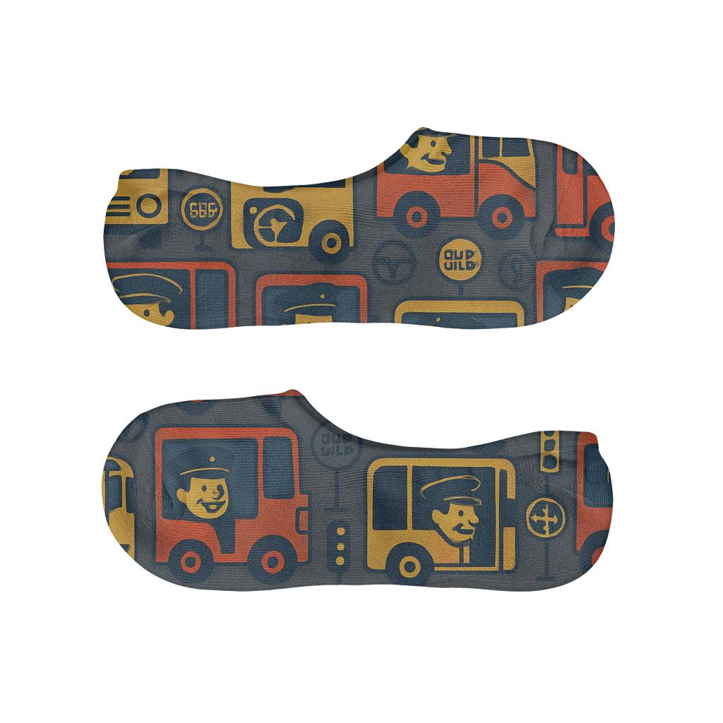 Rush Hour Bus Driver Rhythm designer printed no-show socks
