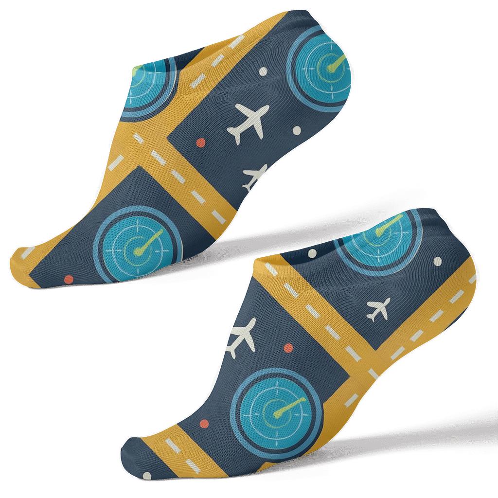 Runway Ribbon Lattice Over Night Radar Grid designer print ankle socks