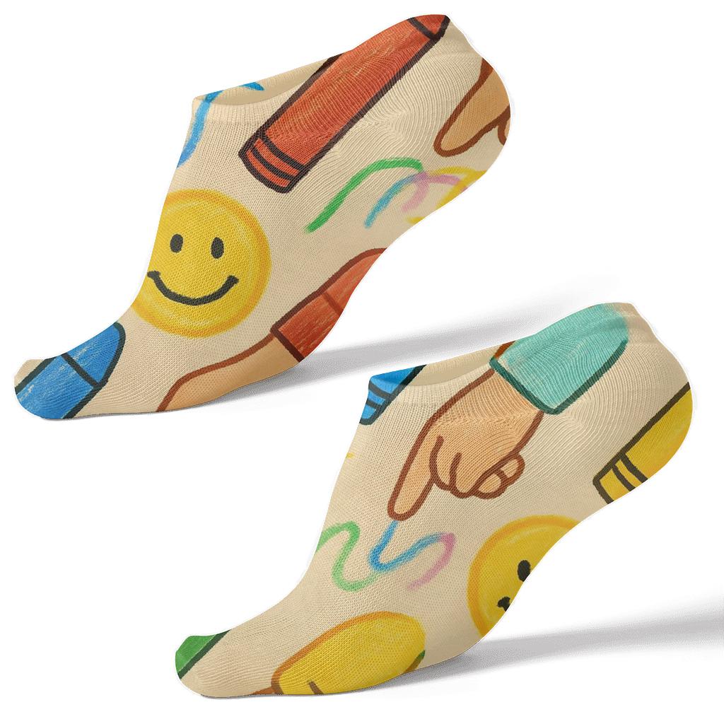 Rainbow Crayon Rhythm On Neutral Ground stylish athletic ankle socks
