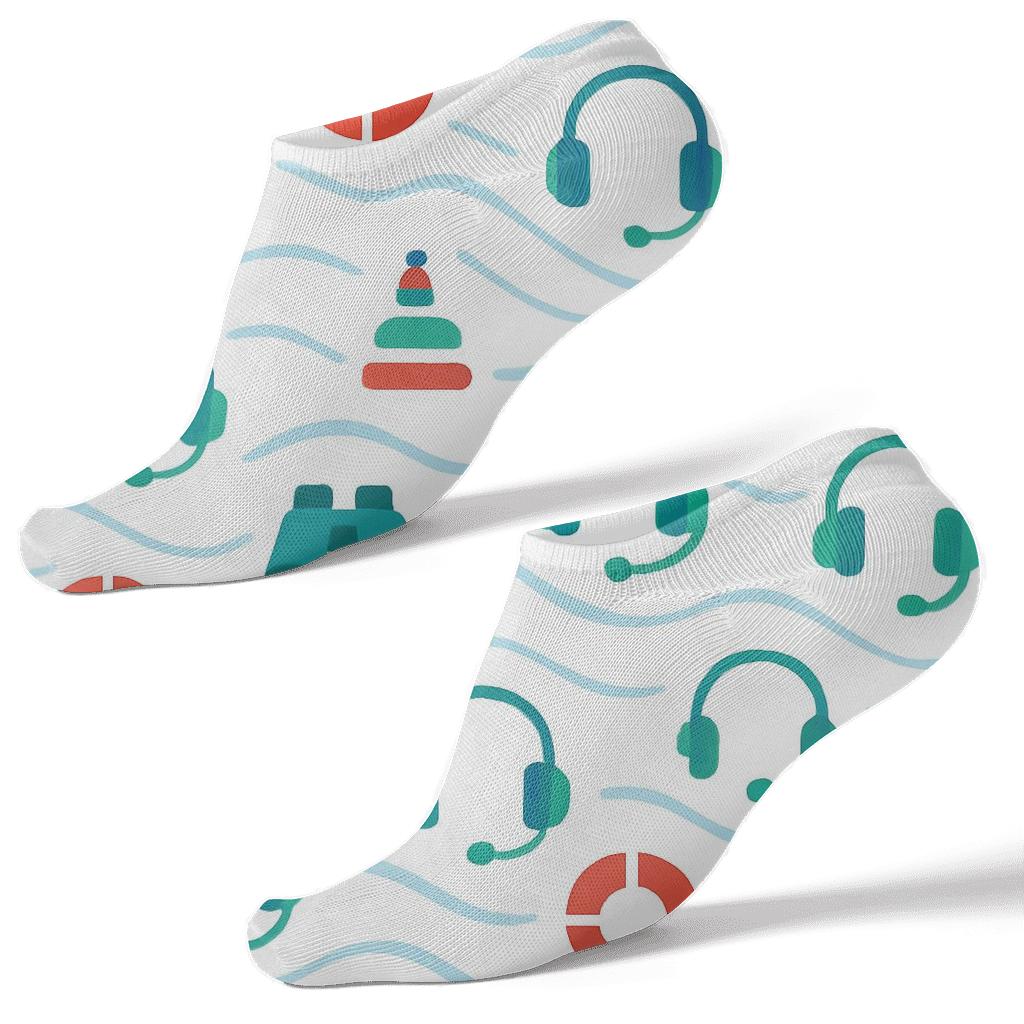 Signal Waves And Buoys With Coast Guard Officer Motifs custom ankle socks