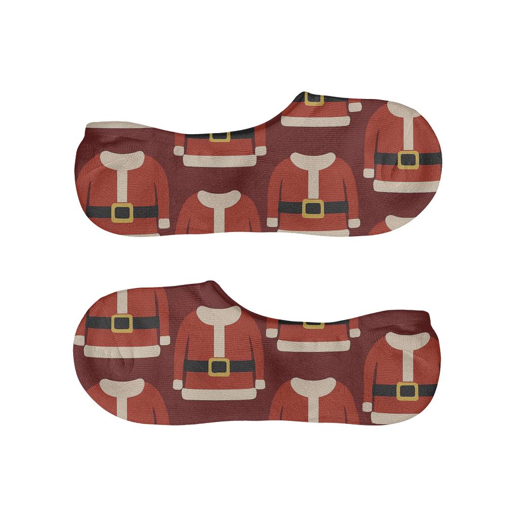 Santa Suit Belt Grid On Deep Red breathable no-show socks