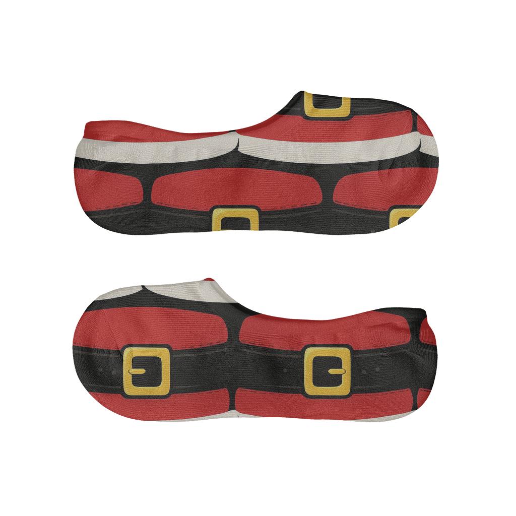 Santa Belt Buckle Parade Pattern designer print no-show socks