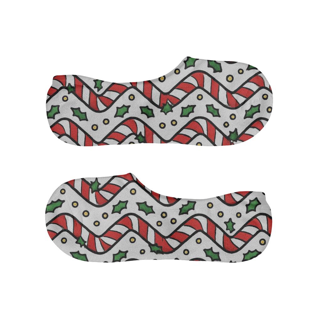 Candy Cane Holiday Stripes On Snowfield trendy no-show sock styles