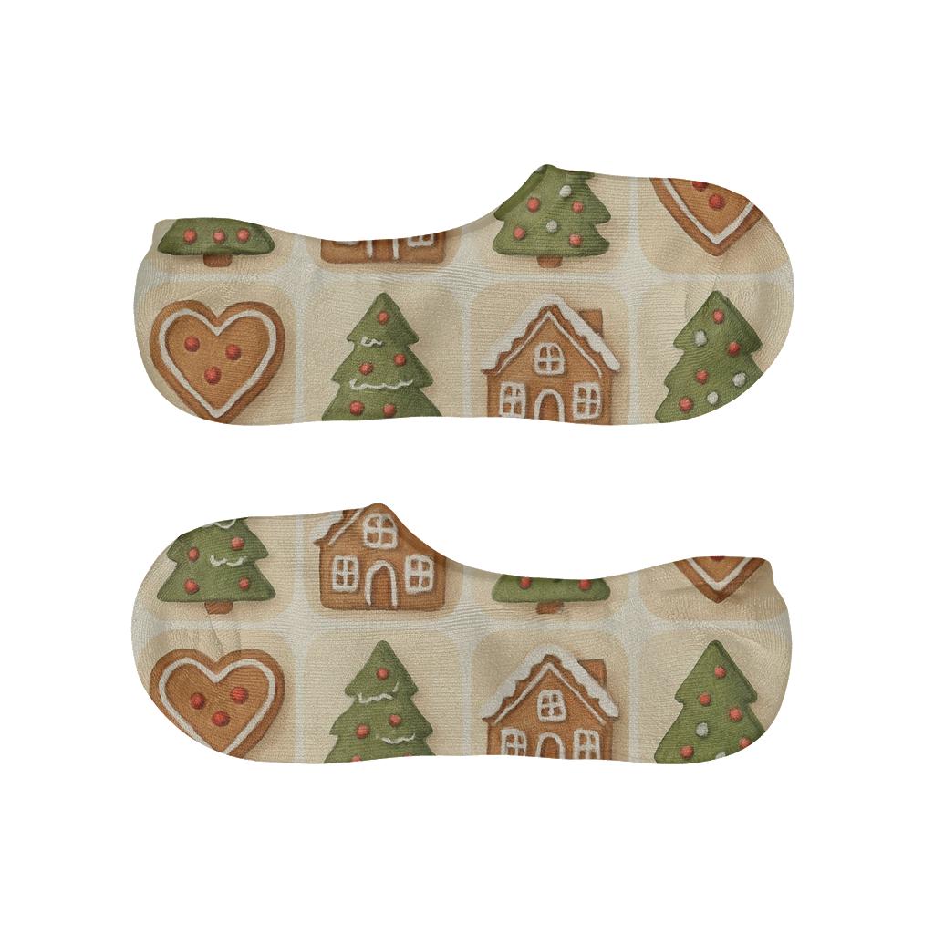 Gingerbread Village Xmas Tile Grid custom no-show socks