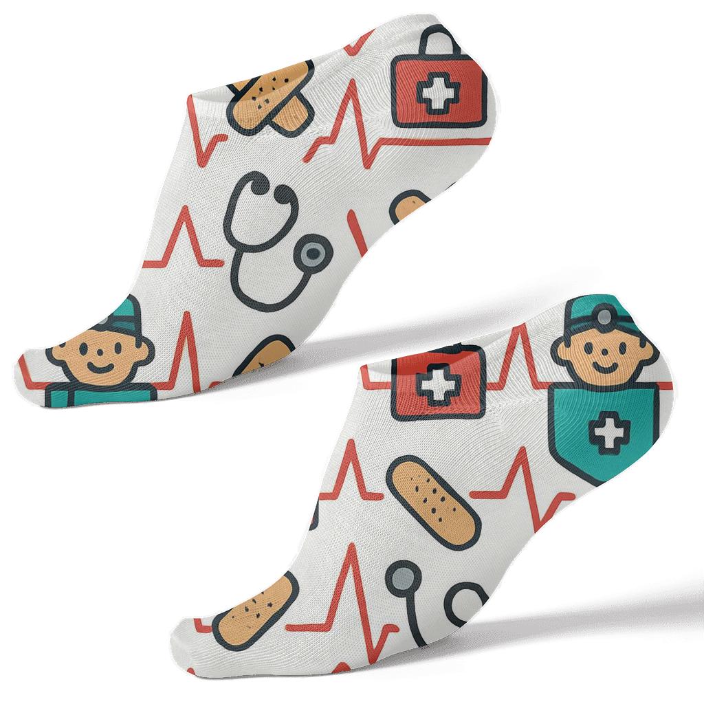 Heartbeat Lattice with Pocket doctor Icons Ankle Length Socks