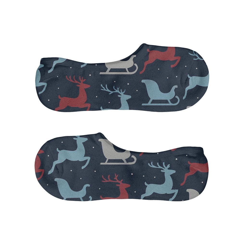 Midnight Procession Sleigh Silhouette Grid soft cotton no-show socks