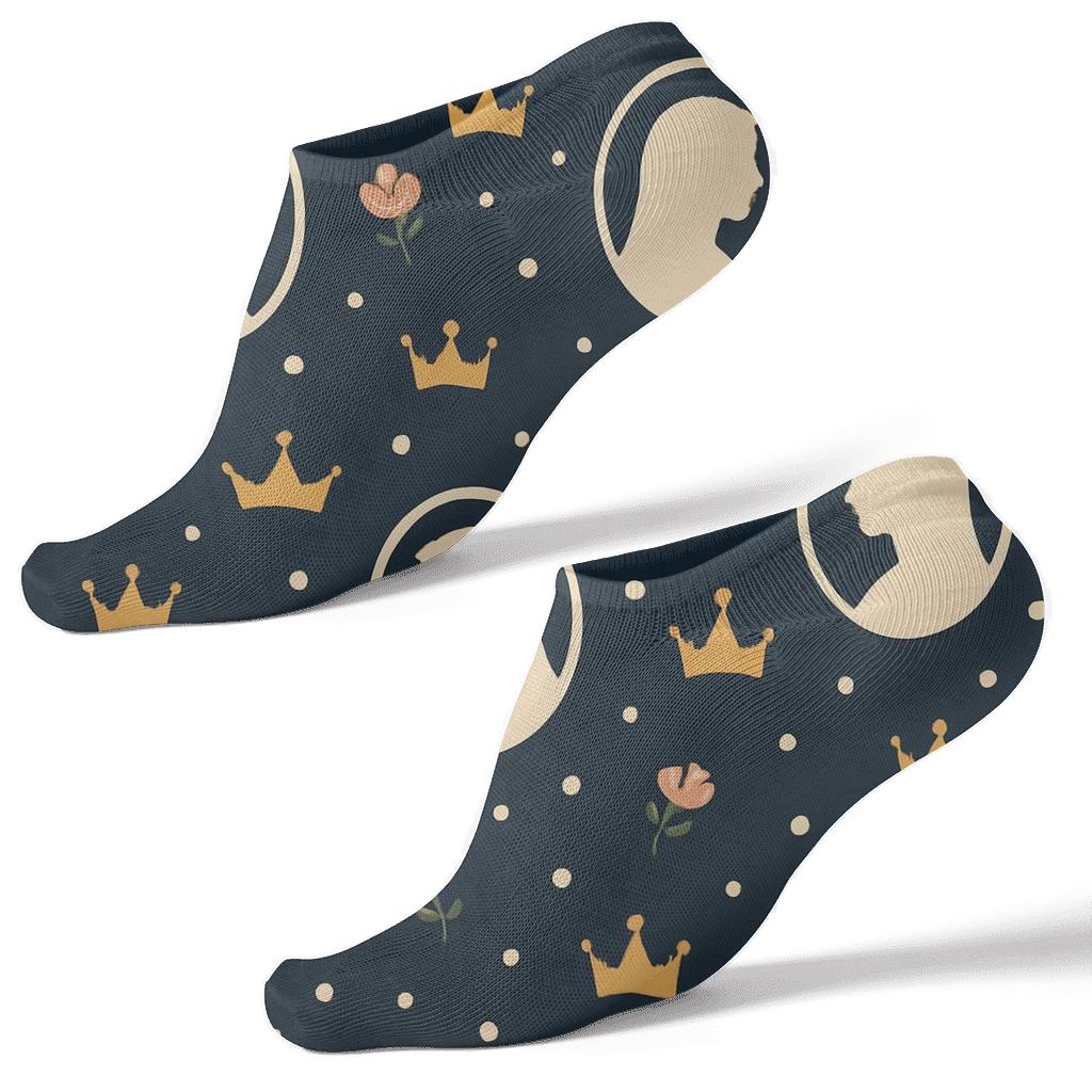 Golden Crown Scatter With Silhouette Mary Cameos personalized ankle socks