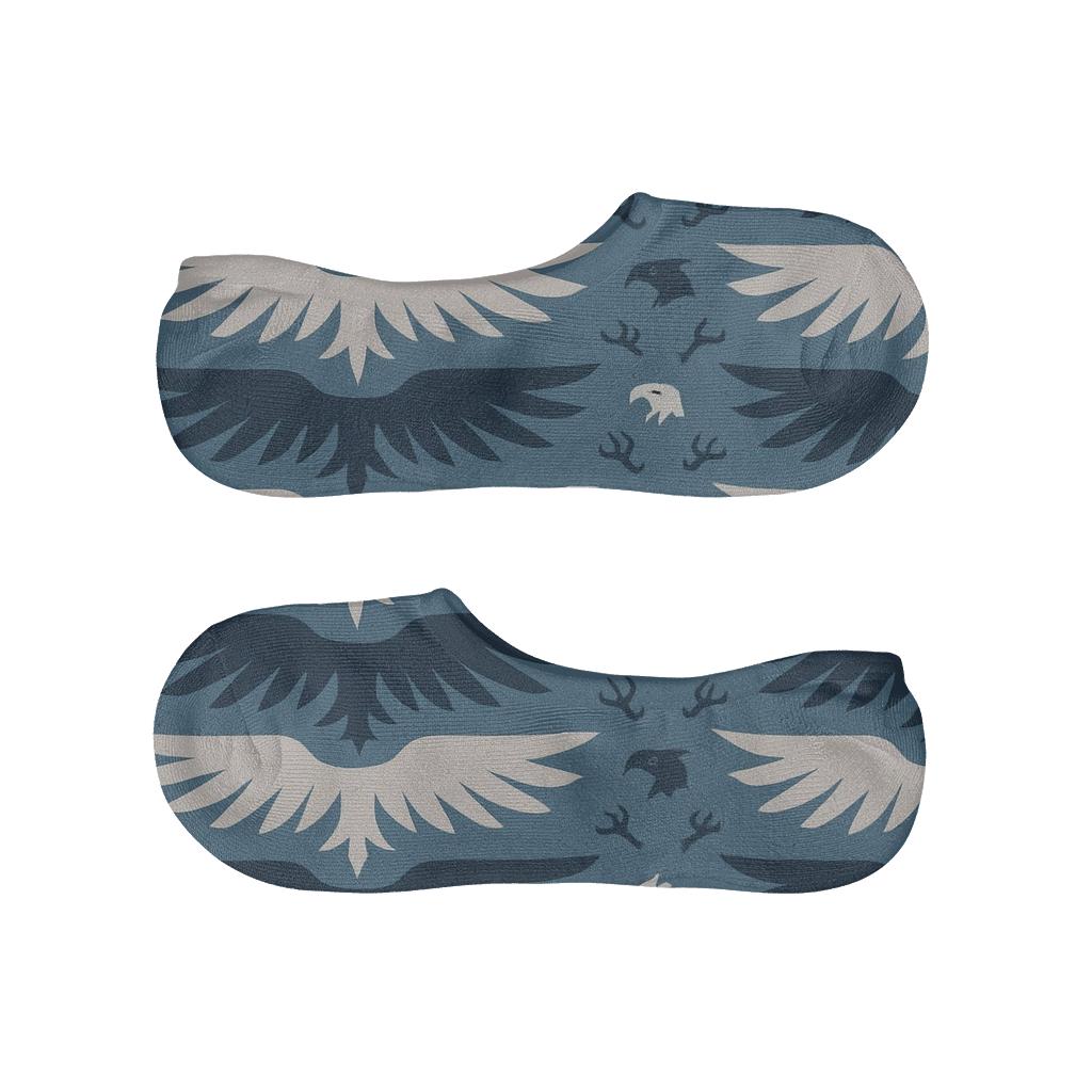 Eagle Wing Span Bands On Storm Blue designer print no-show socks